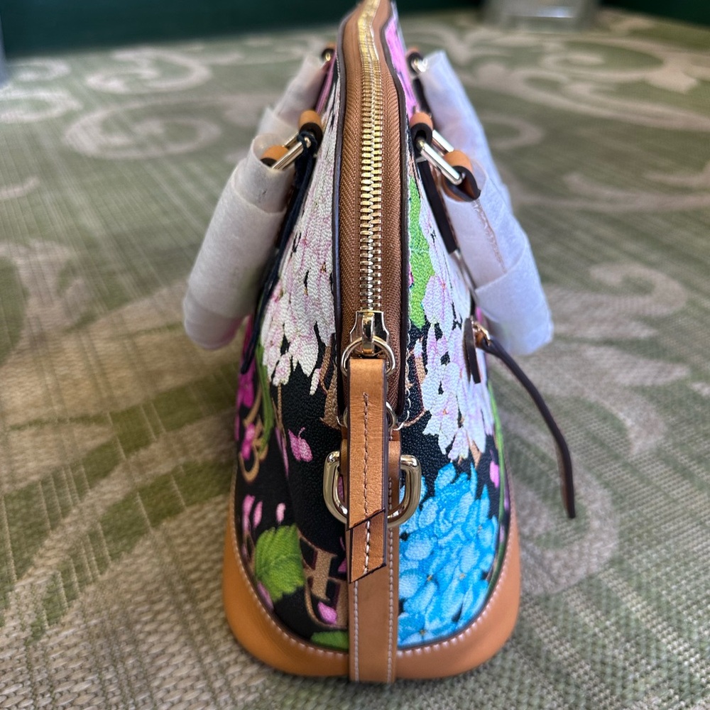 Dooney & Bourke Hydrangea Black Monogram Domed Zip Satchel NWT - Picture 5 of 15